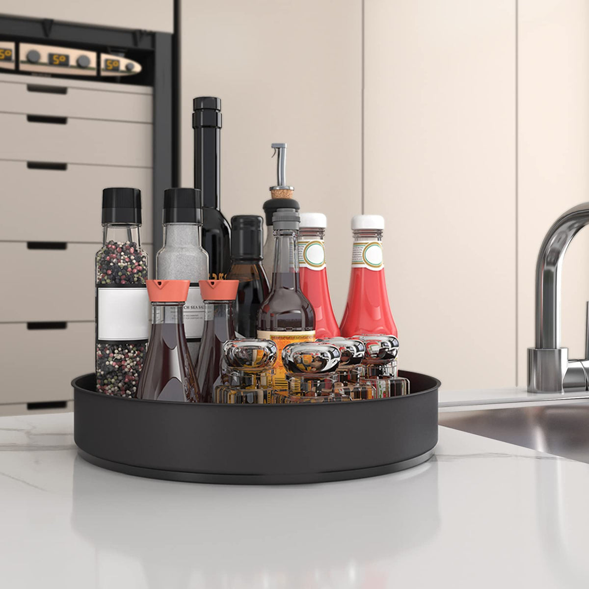 VAEHOLD Lazy Susan fridge turntable ideal for fruits, vegetables, and beverages.