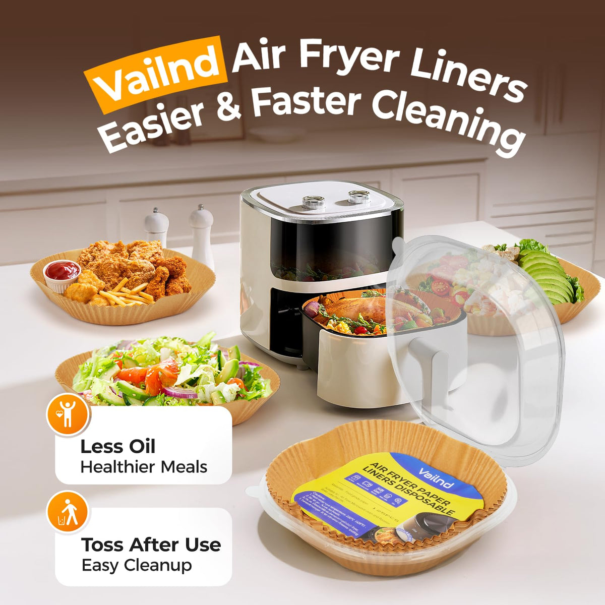Vailnd disposable liners simplify cleanup after air frying and baking.
