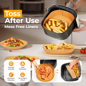Vailnd air fryer liner top width 9-4in fits wider openings.