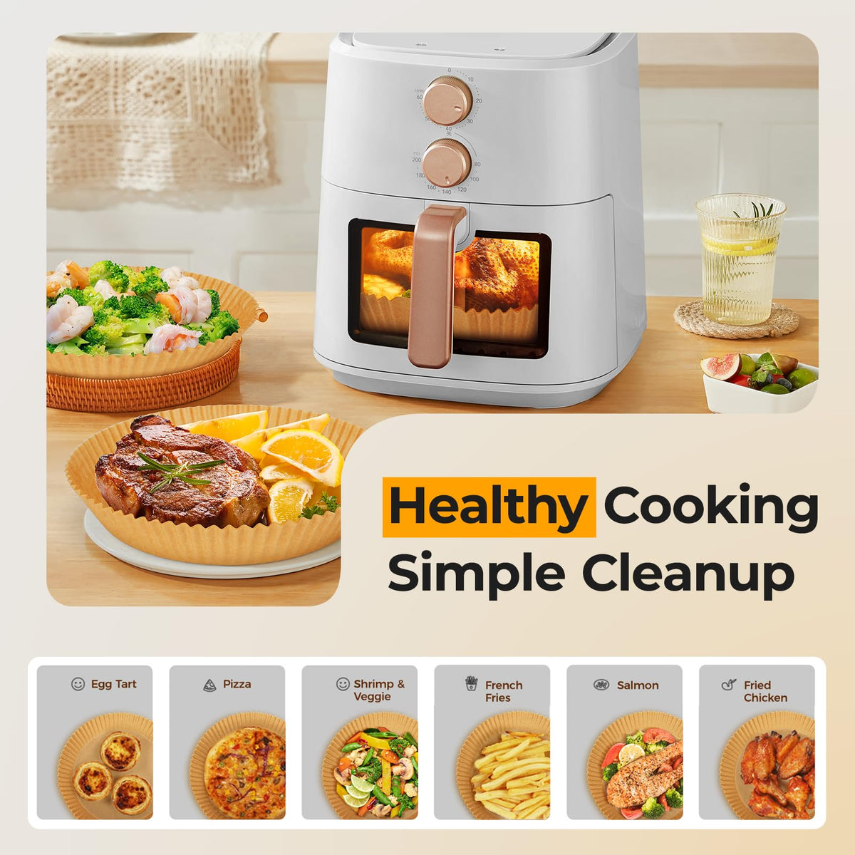 Vailnd easy-cleanup liner catches grease and crumbs in air fryer