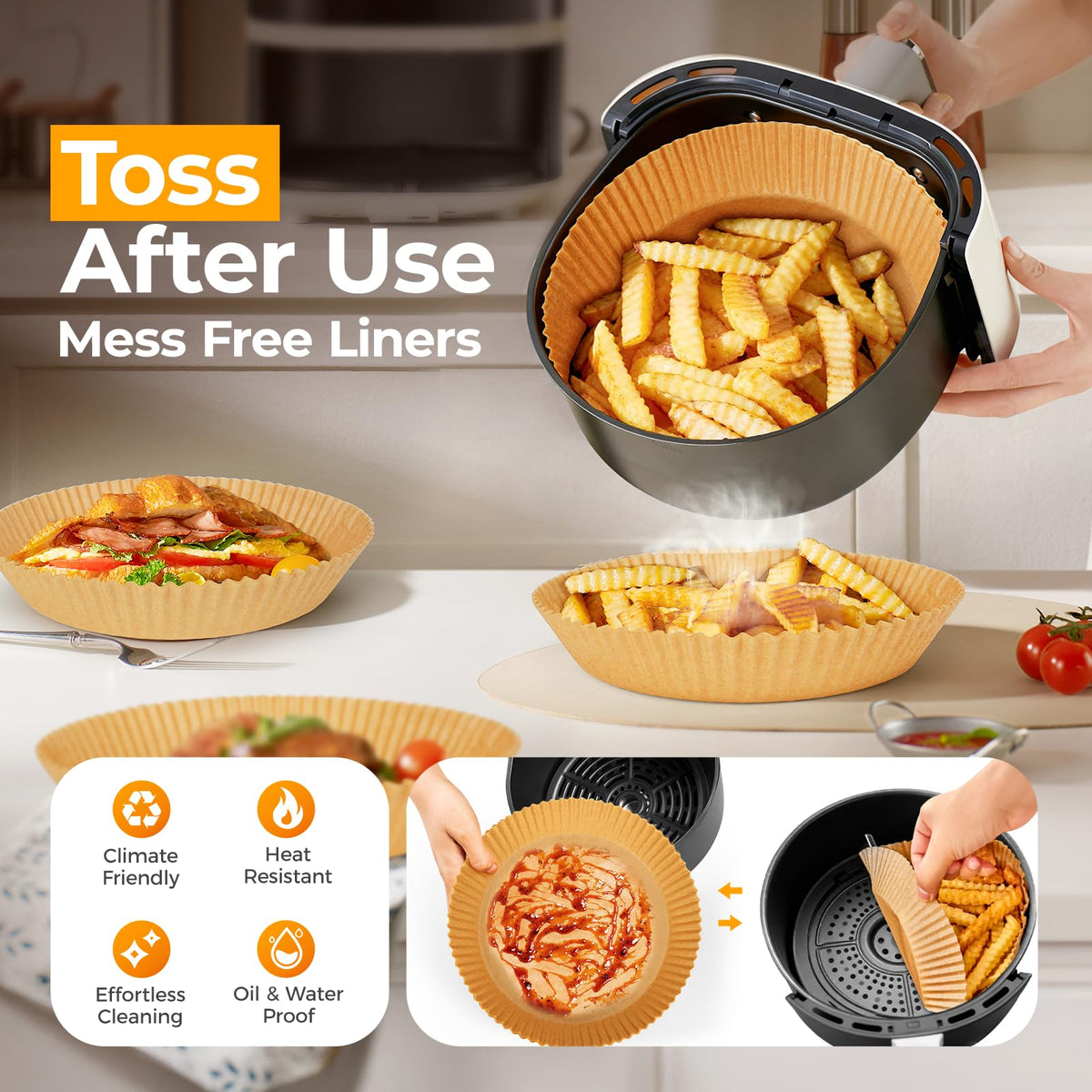 Vailnd Ninja-compatible 8-inch liner protecting Ninja baskets during cooking