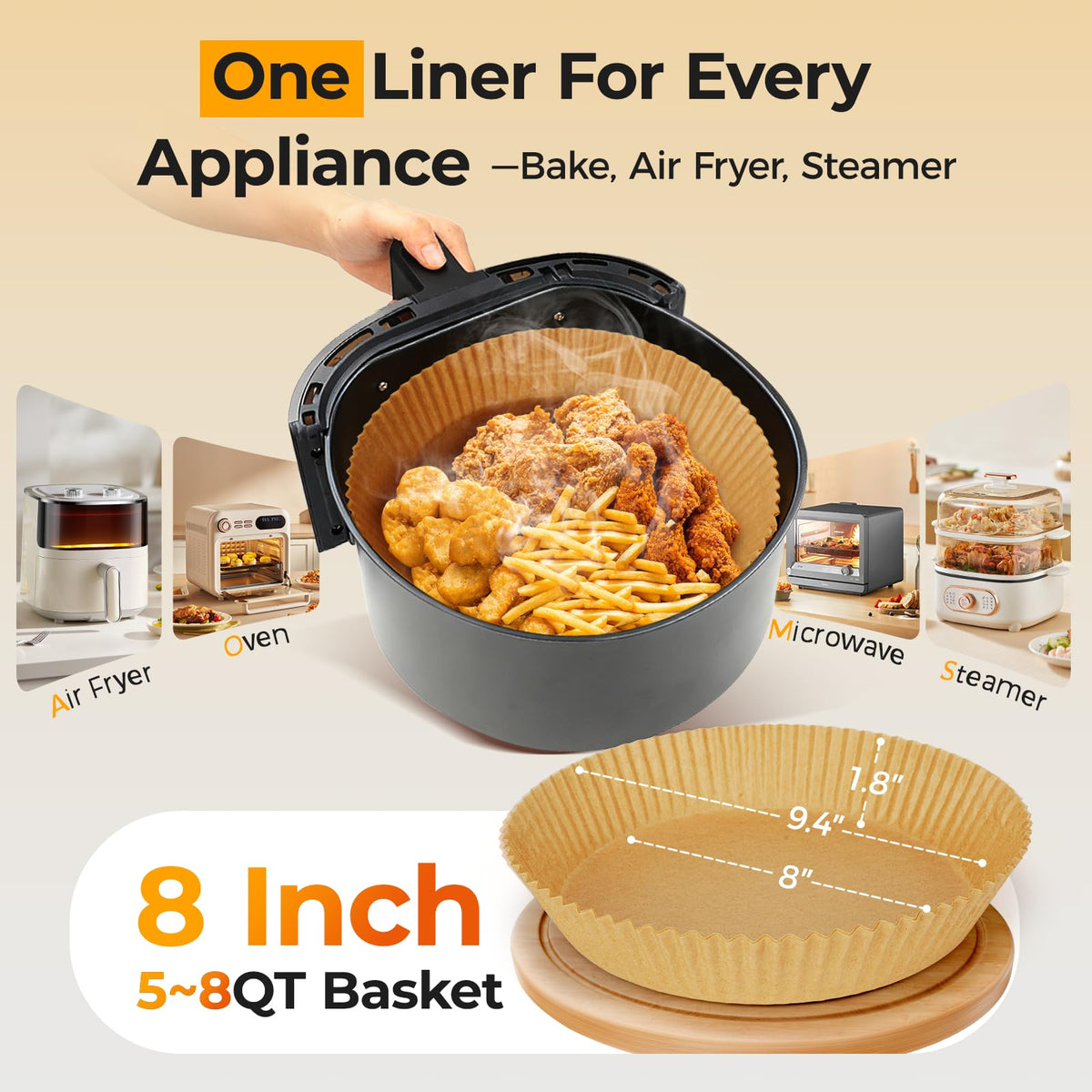 Vailnd oil-proof non-stick 8-inch liner for quick cleanup