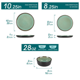 Vancasso Amber turf green dinnerware closeup shows kiln-transformed glaze depth.