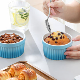 Vancasso set of 6 blue 8oz ramekins for sharing desserts.