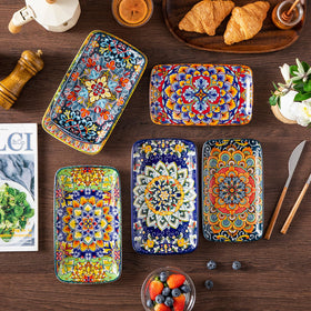 Vancasso Simi stackable rectangular plate for space-saving storage.