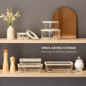 Vase and Vessel oven-safe glass container with clear lid view.
