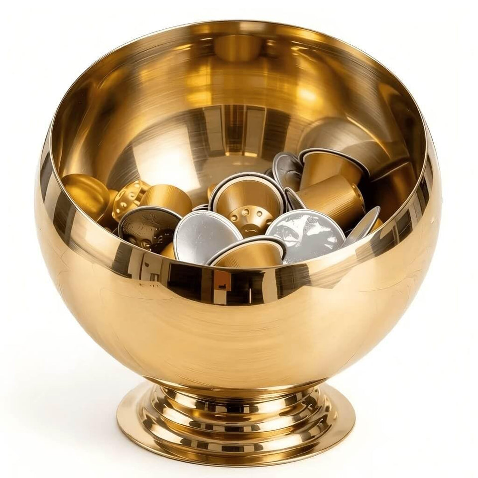 VAWNKUKN gold coffee pod holder with bowl design keeps pods organized and accessible.
