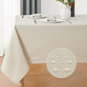 Veblandy rectangle tablecloth 60x84 beige texture protects surfaces during meals.