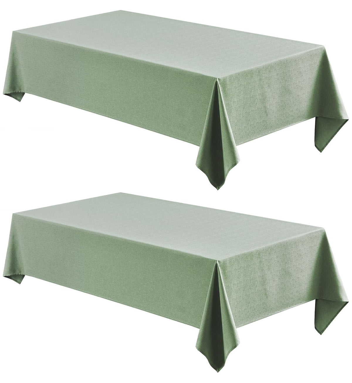 Veblandy sage-green rectangle tablecloth on a table, 60x104 inches, protective and elegant.