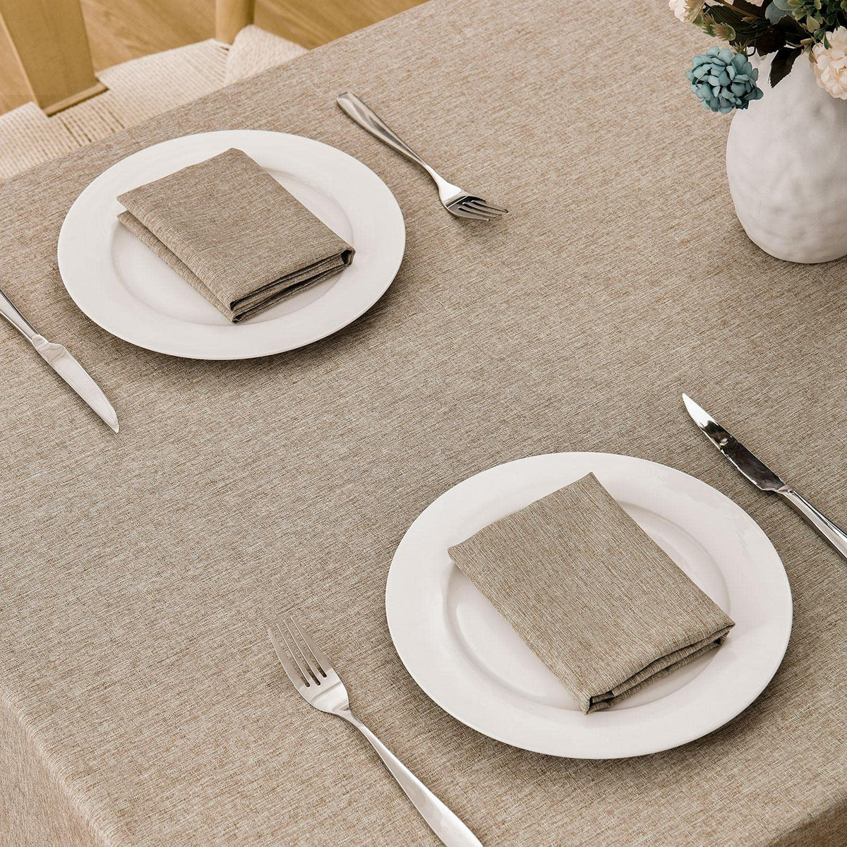 Veblandy tablecloth textured fabric closeup shows linen-like weave for daily use.