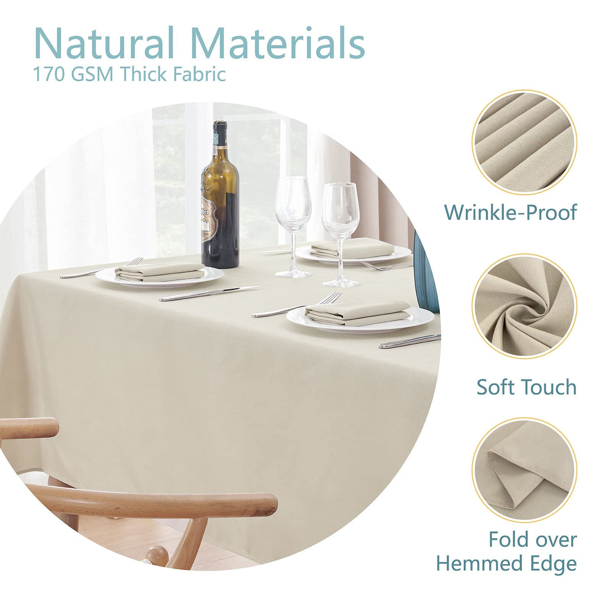 Veblandy tablecloth wrinkle-free beige finish stays tidy after use.