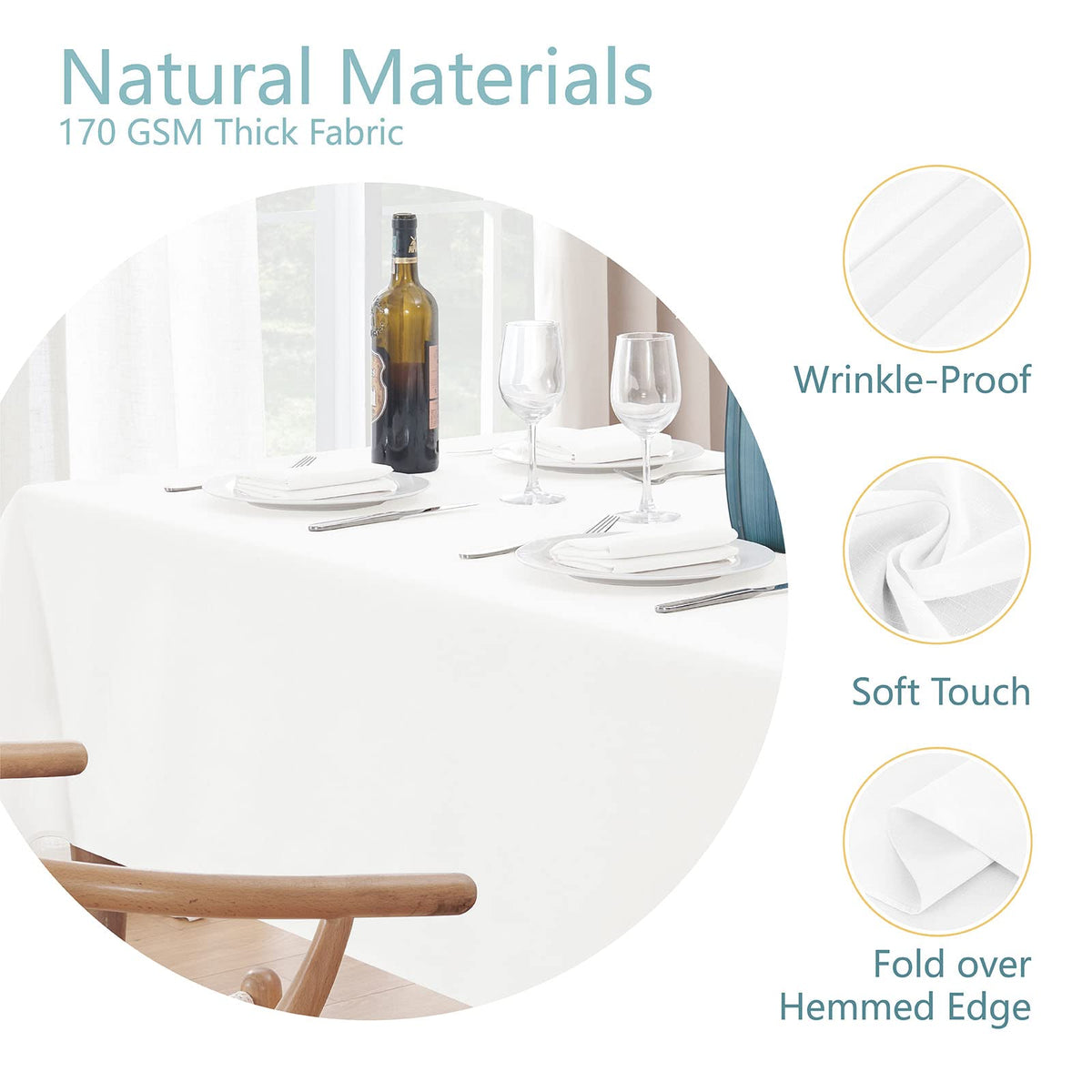 Veblandy wrinkle-free tablecloth keeps a neat table setting.