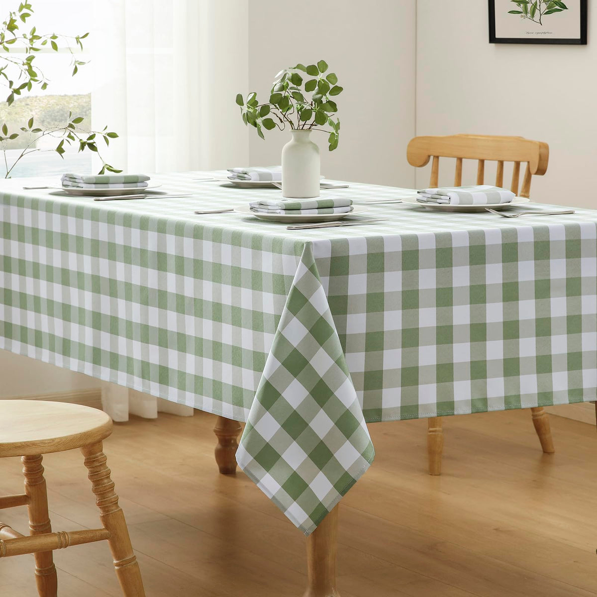 Veblandy 60x102 inch tablecloth fits tables 36x76 to 48x90 inches.