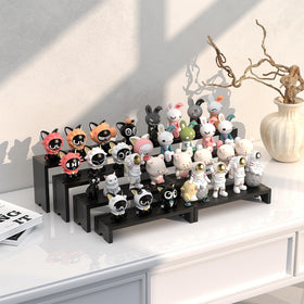Vecxoty rustic wood grain tiered shelves bring warmth to home decor and displays.