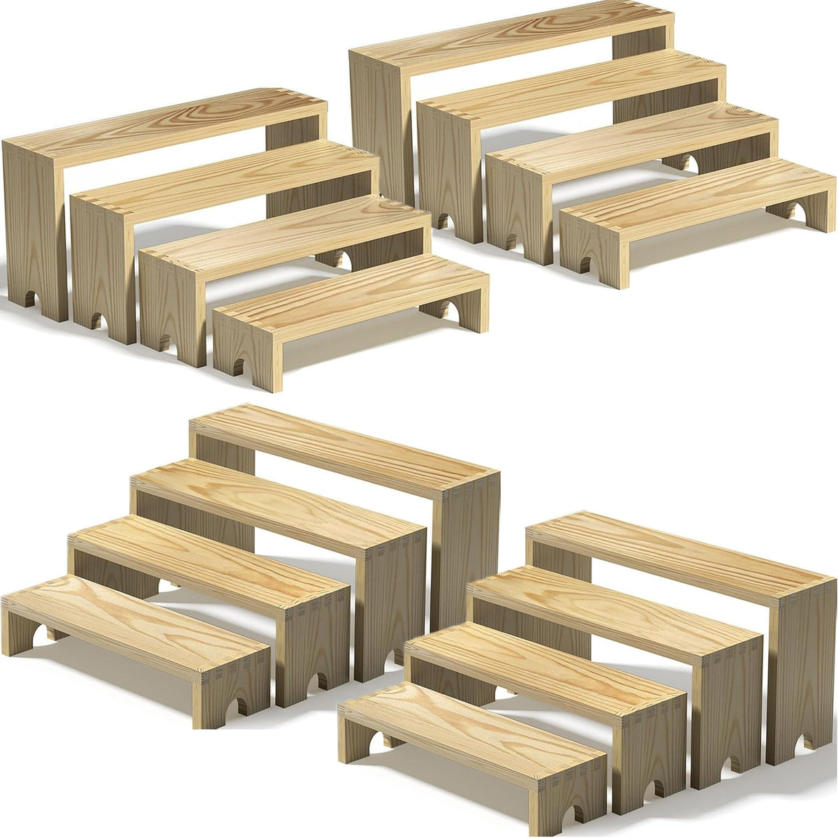 Vecxoty wooden tiered risers set ready for instant vendor booth display