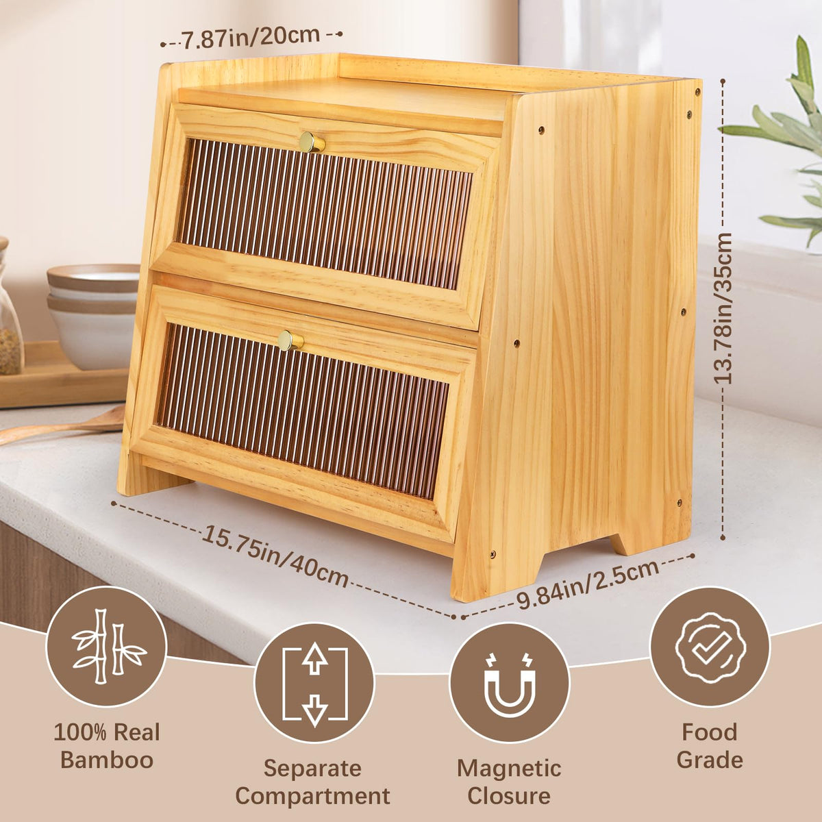 VEDALIO corner bread box with magnetic seal door preserves moisture