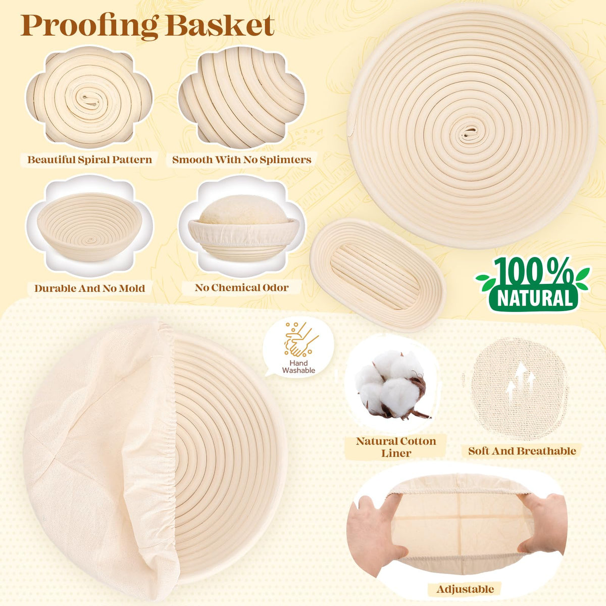 VEDALIO oval proofing basket 10-inch supports airy crumb and professional look.
