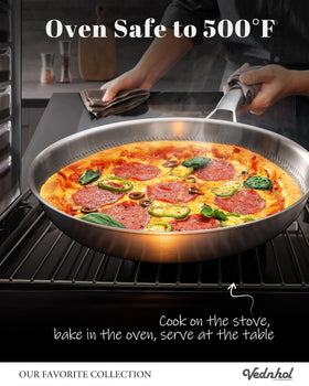VEDNHOL non-toxic titanium pan for healthier cooking experiences.