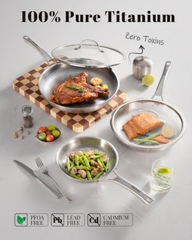 VEDNHOL Titanium Pan lid and handle close-up highlighting secure fit