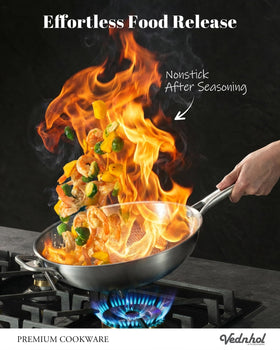 VEDNHOL Lids provide secure coverage for simmering and braising.