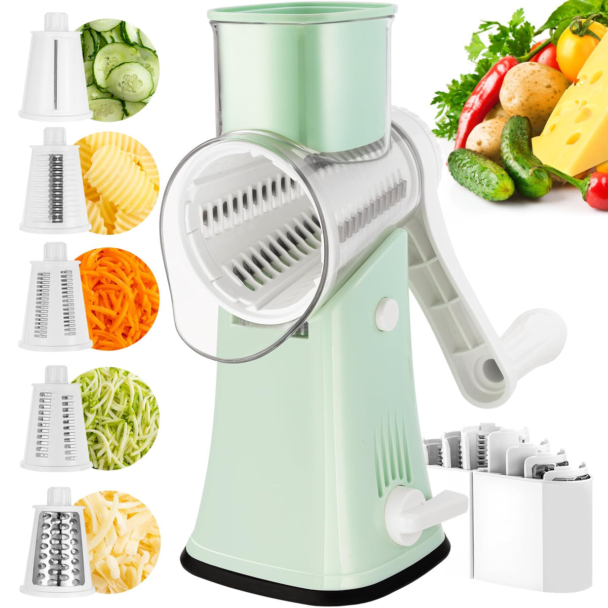 VEKAYA rotary cheese grater with handle for smooth shredding and effortless prep.