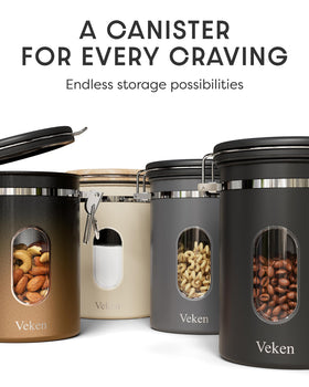 Veken canister stores beans, grounds, and tea in a neat, organized pantry