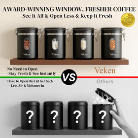 Veken Coffee Canister CO2 valve helps minimize air exposure for freshness.