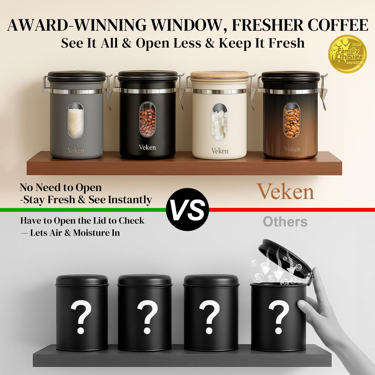 Veken coffee canister date tracker helps monitor freshness at a glance