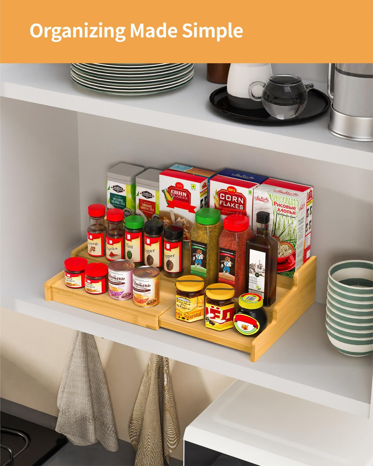 VenDotbi easy-clean spice rack allows wipe-down maintenance for a tidy pantry environment