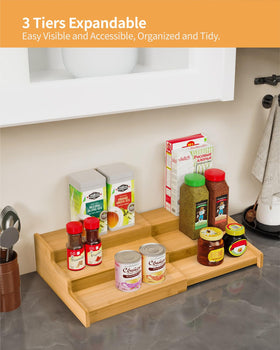 VenDotbi spice rack expands from 8.74 to 15.59 inches for cabinet fit.