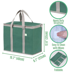 VENO cooler bag green with lid open showing insulated interior