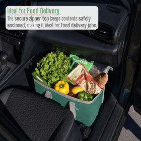 VENO green zippered lid keeps items secure