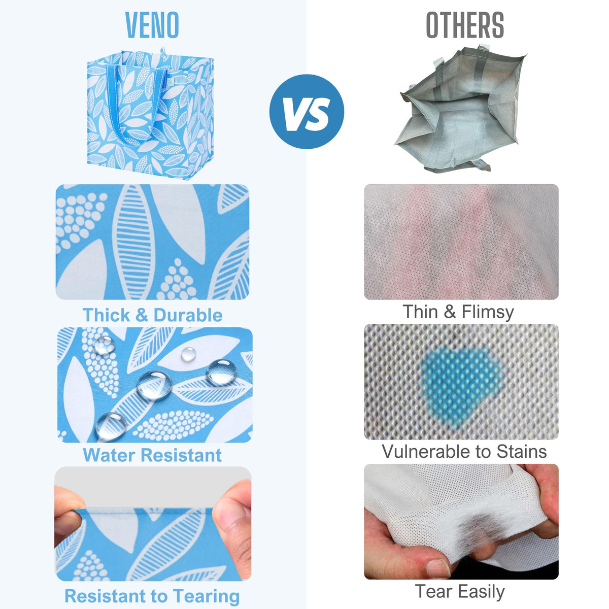 VENO spacious capacity supports groceries, meals, and more in one versatile tote.