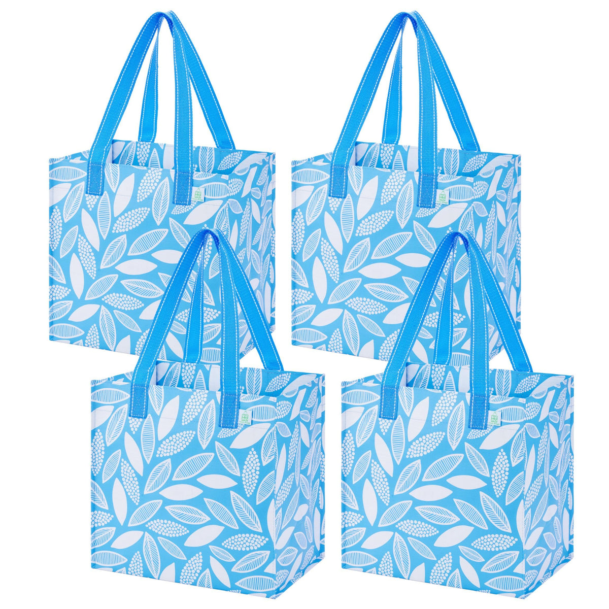 VENO four-pack reusable bags with hard bottom stand for upright grocery loading.
