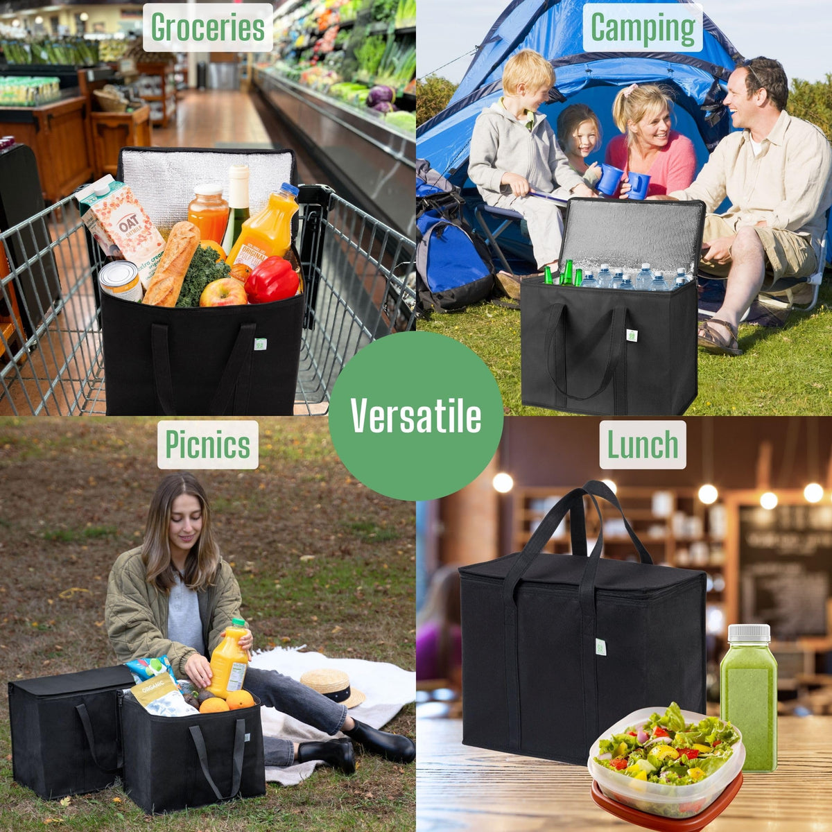 VENO large capacity holds groceries, deliveries, and picnic essentials.