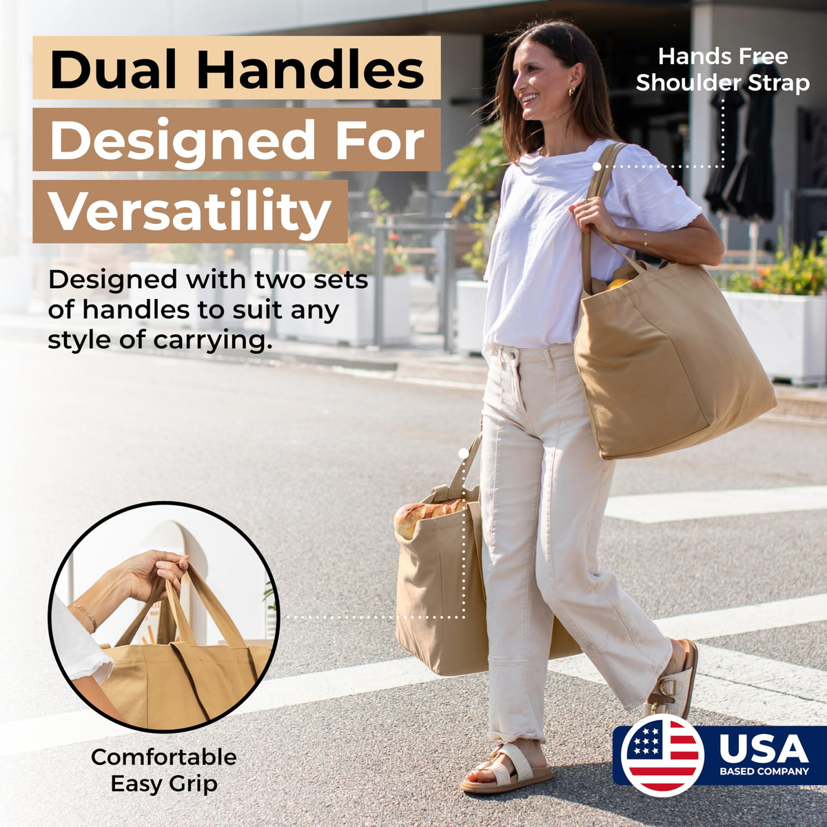 VeraMia dual-handle design offers versatile carrying for shopping trips.