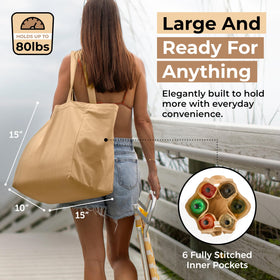 VeraMia heavy-duty stitching highlights durability on the bag.