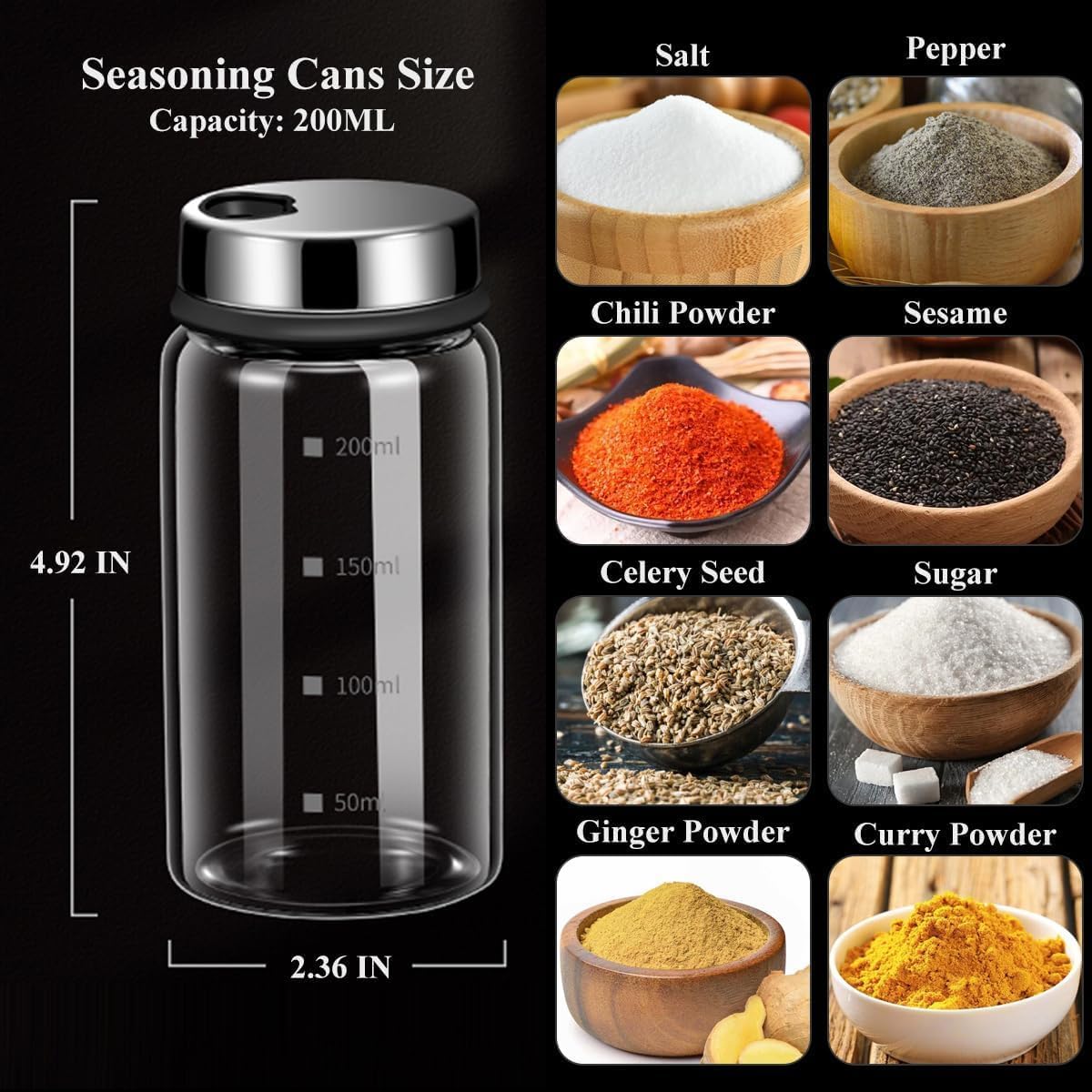 Verdental adjustable outlet lid with three hole sizes enables precise seasoning control.