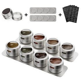 Vetacsion metal wall plates keep tins neatly mounted and accessible.
