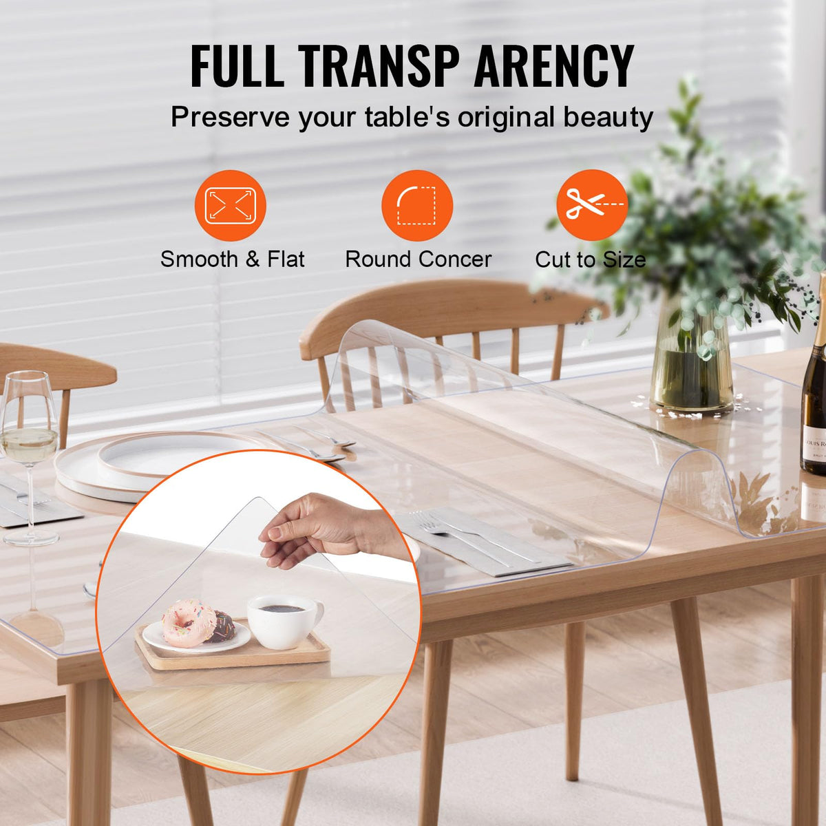 VEVOR clear table protector on dining table ready for everyday meals.