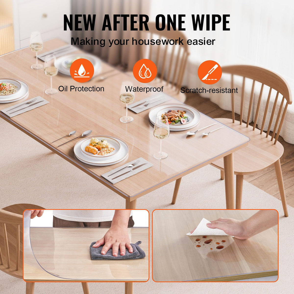 VEVOR rectangle PVC table cover clear protects dining and office desks