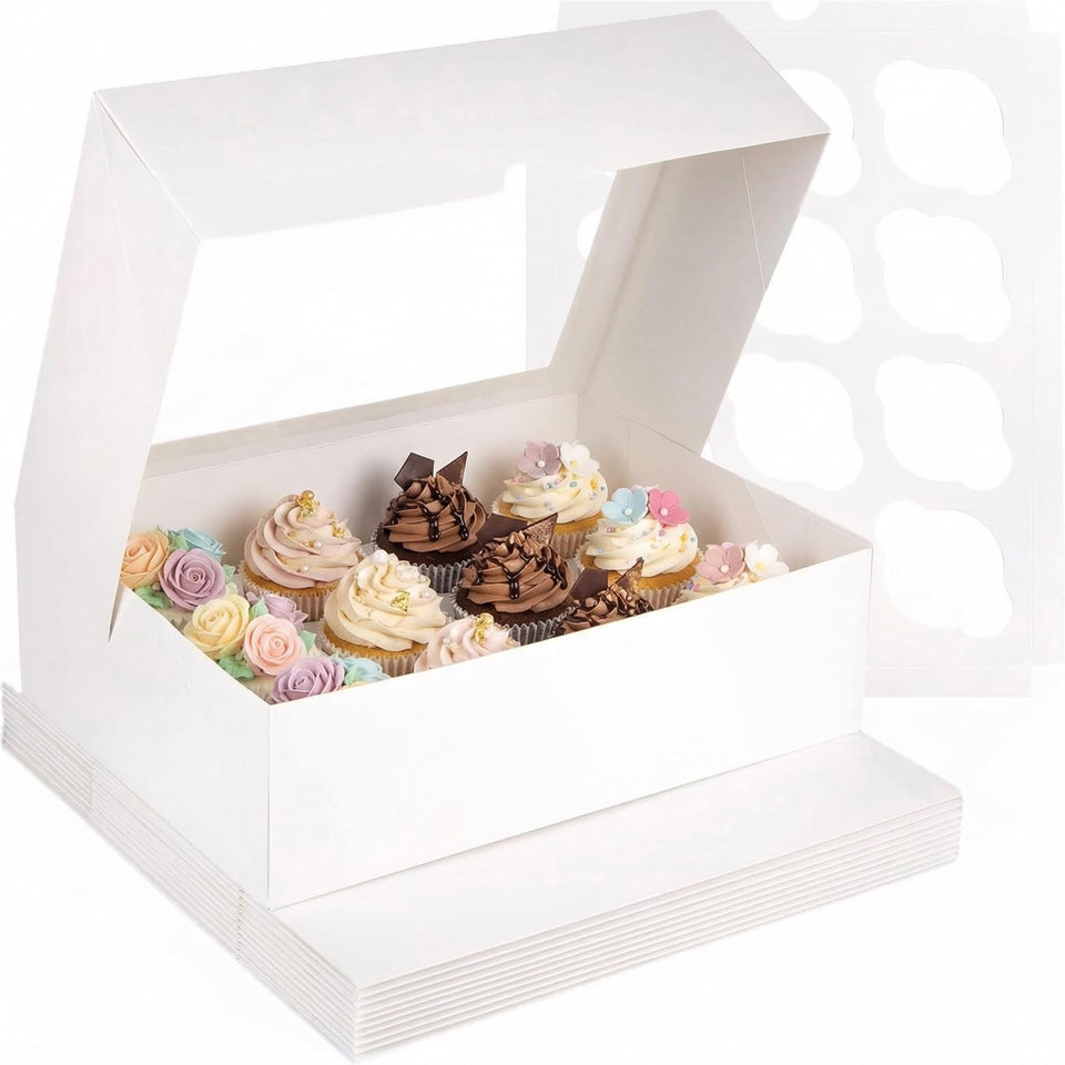 VGOODALL 12-count cupcake boxes with window displaying cupcakes professionally