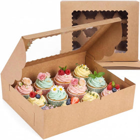 VGOODALL 6-pack kraft cupcake boxes with window showcasing 72 cupcakes securely