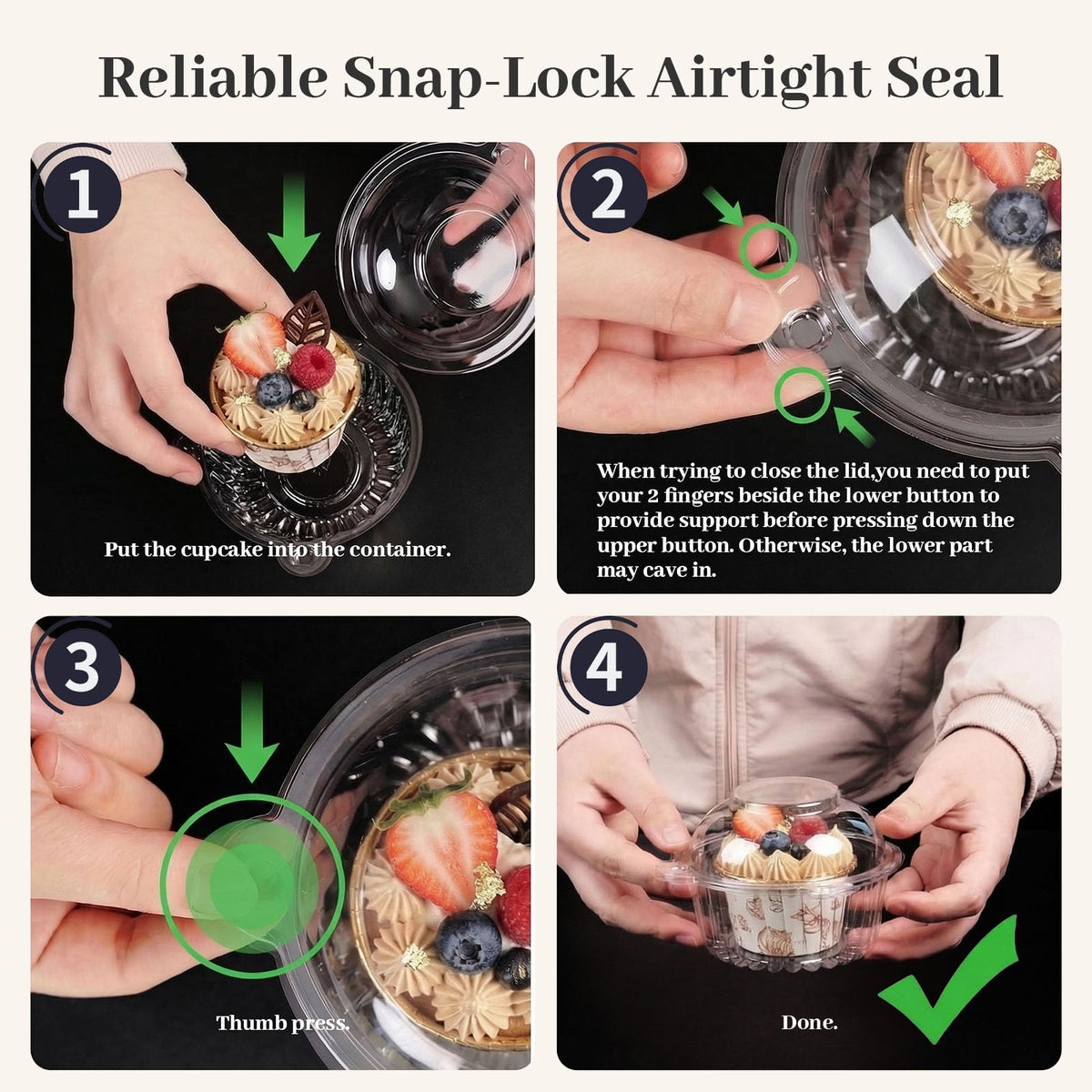 VGOODALL snap-lock seal keeps cupcakes secure during transit