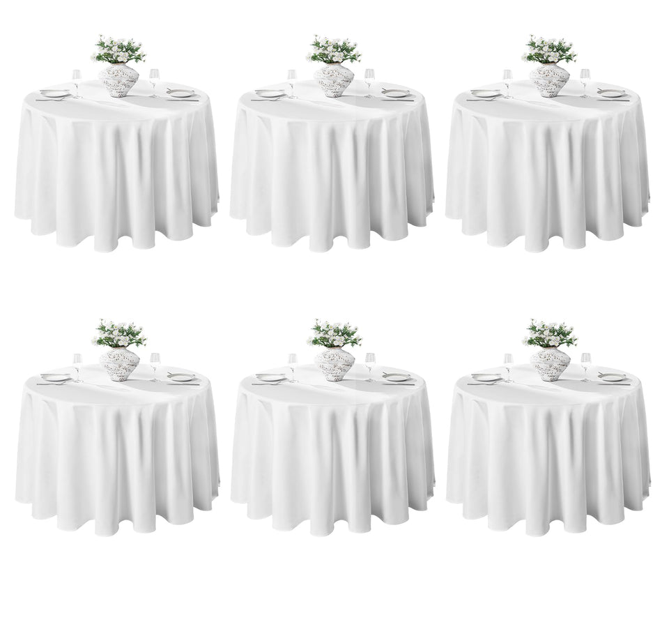 VidaFete six-pack 120-inch round tablecloths laid out for easy event prep