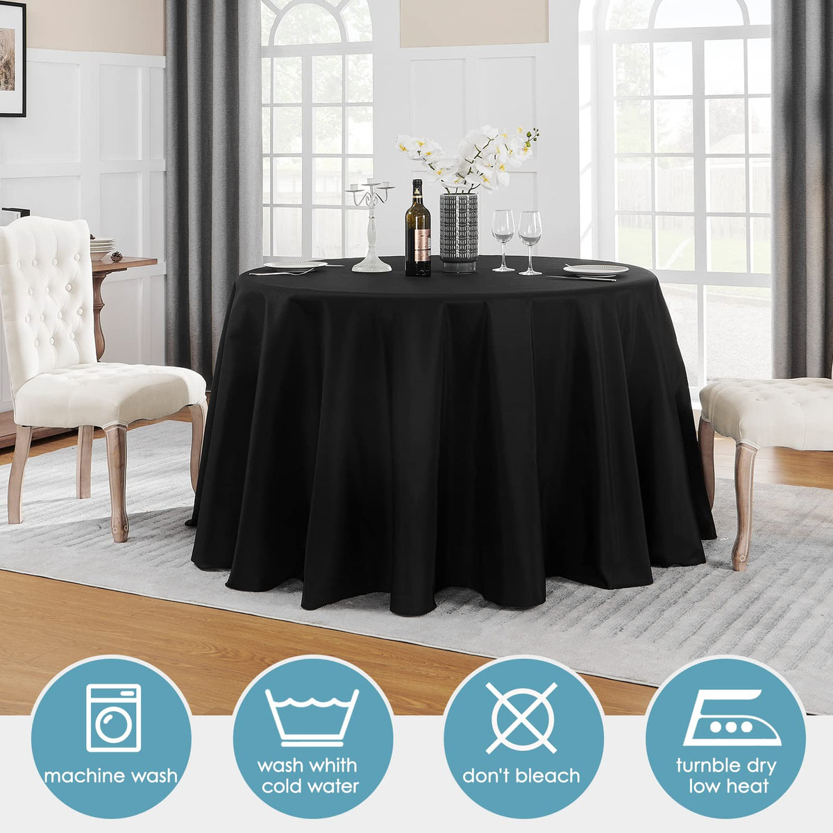 VidaFete easy-care tablecloth suitable for machine wash and quick drying.