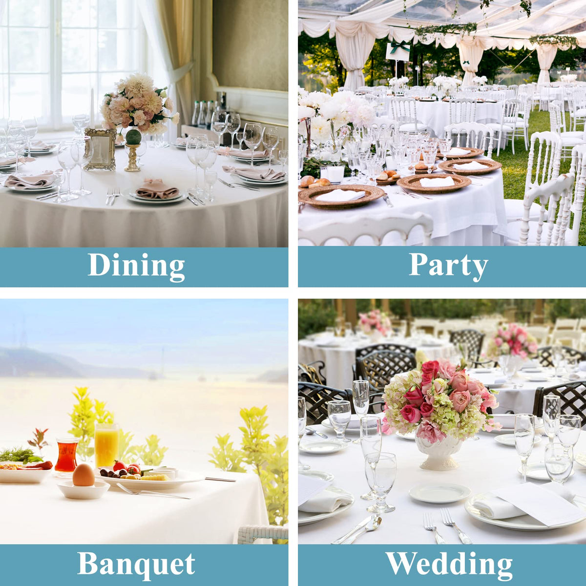 VidaFete tablecloth used both indoors and outdoors for versatile events