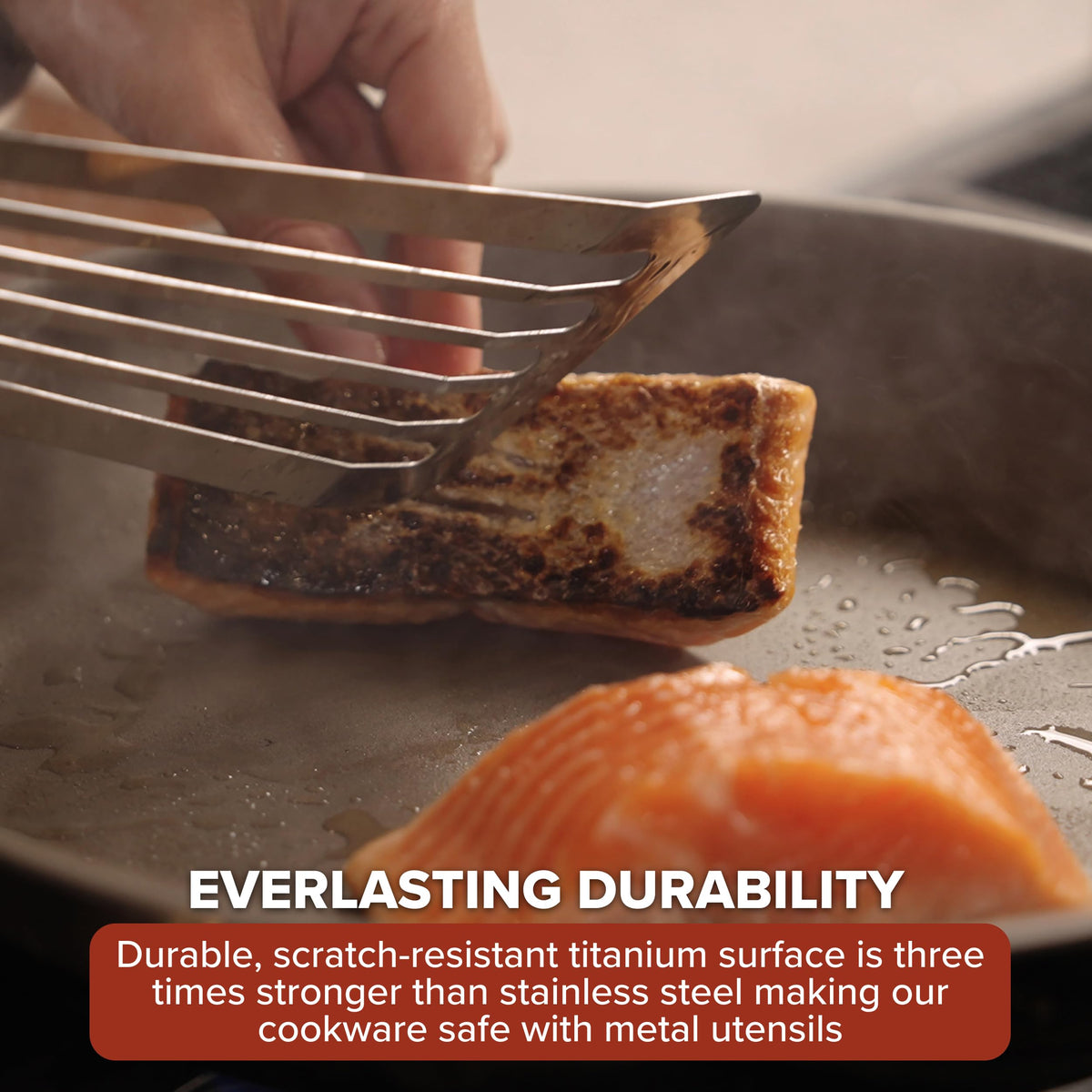 Viking PureGlide Pro 3-Ply pan on stovetop showing even heat performance