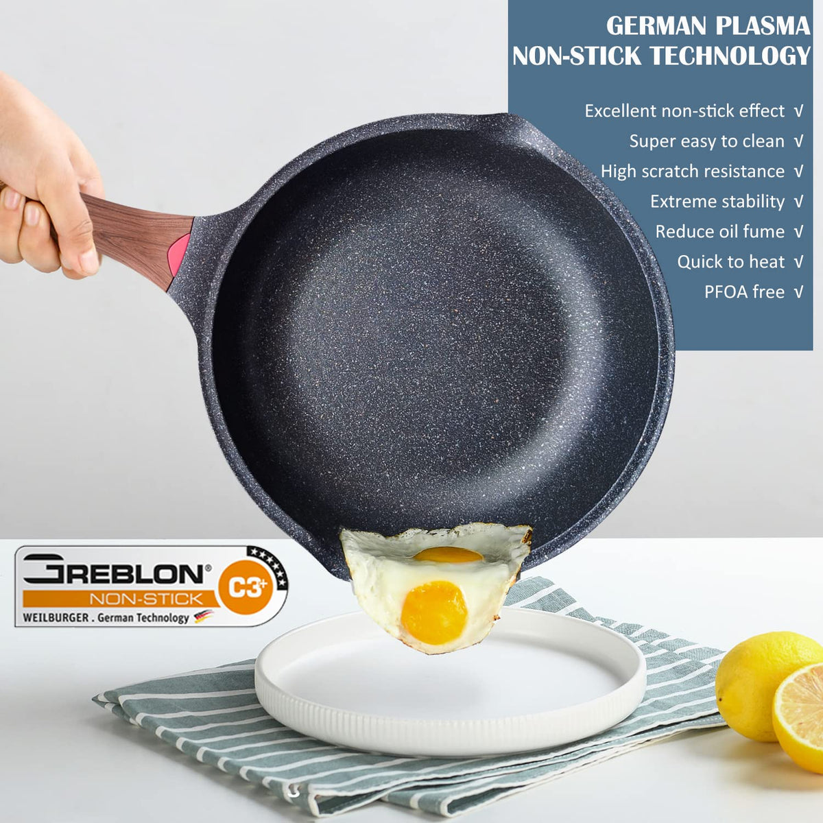 Vinchef ceramic coating 3C+ provides durable nonstick and simple food release.