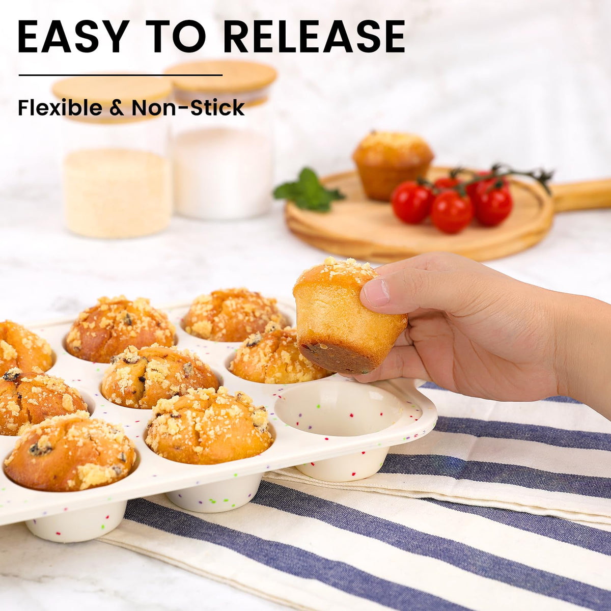 Vinino BPA-free silicone muffin tray for safe, flexible baking.